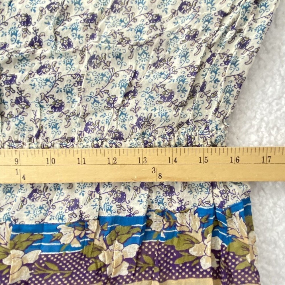 Lucky Brand Blouse Womens L Blue Purple Peasant Y2K Fairy Boho Festival‎ Artsy - Picture 16 of 16